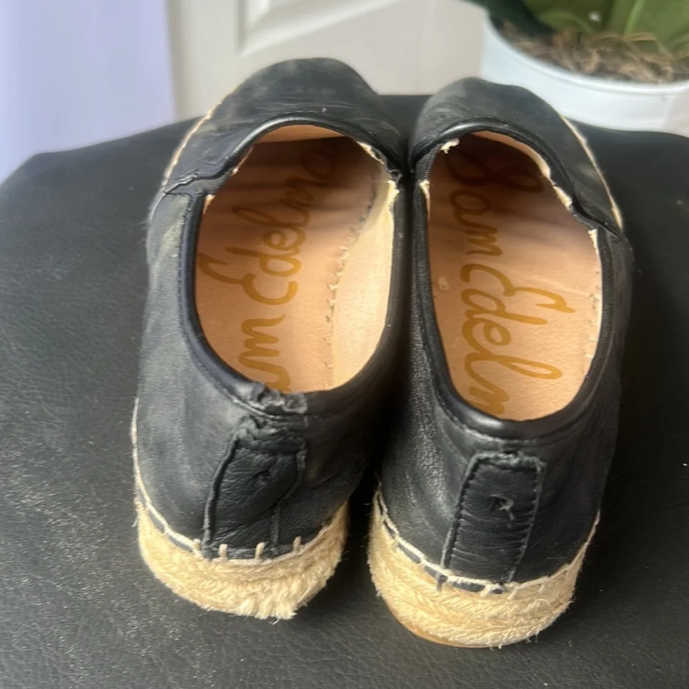 (Flaws) Sam Edelman Carrin Black Leather Platform Espadrilles Size 7